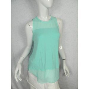 Vince Camuto Shirt Green Sheer Mixed‎ Media Casual Sleeveless Top  Size X-Small